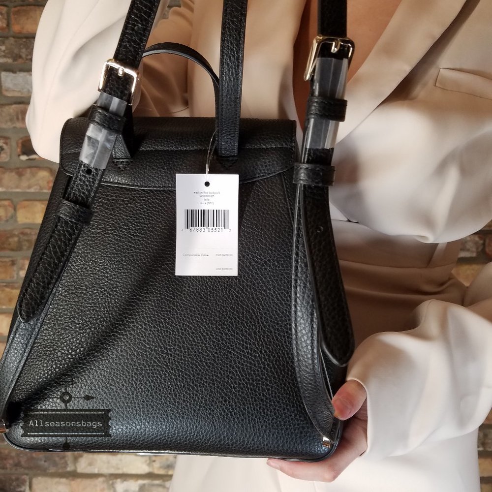 Kate Spade Medium Flap Backpack BLACK LEILA - Picture 9 of 13